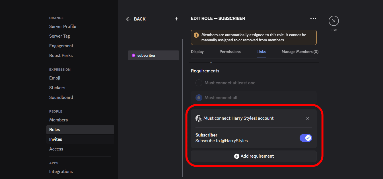 setting up, linked role